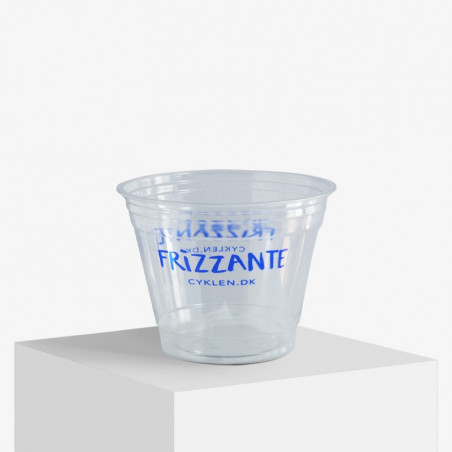 Custom printed 250 ml plastic cup with 'Frizzante' logo