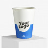 12 oz single wall paper cup with your logo in blue and white
